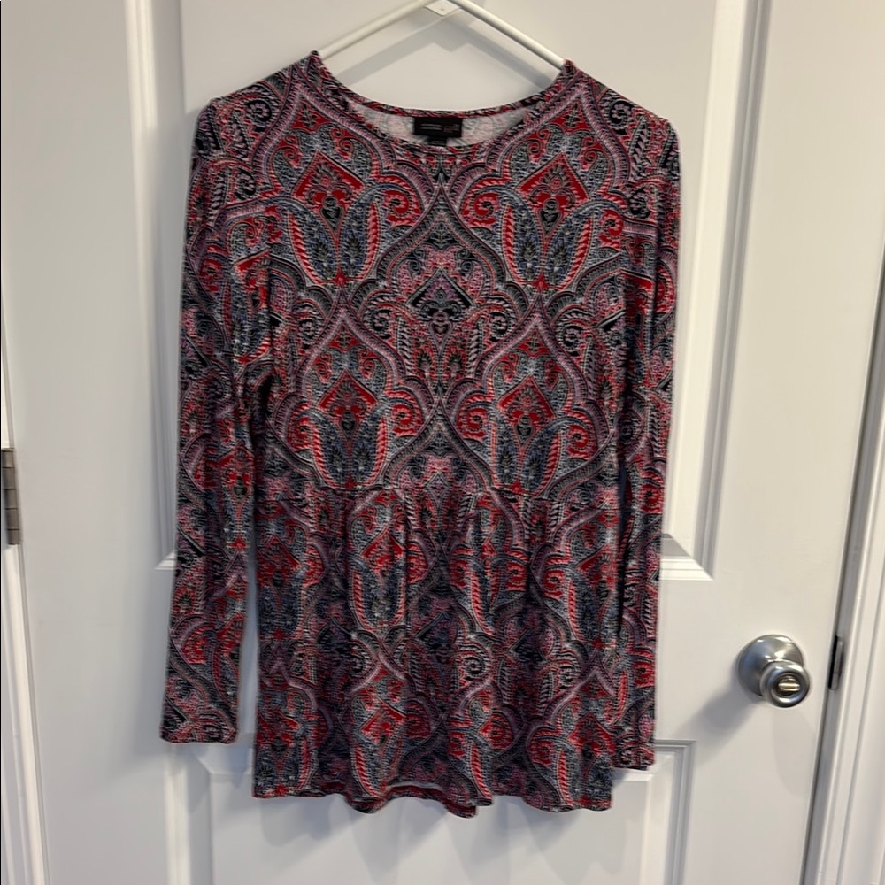 J. Jill Red and Black Fitted Blouse with Relaxed Silhouette
